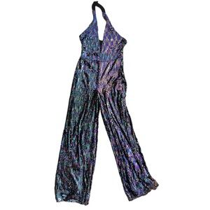 NWT Boohoo Sequin Halter Jumpsuit Size 2